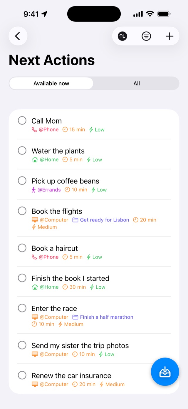 Next Actions showing only what is available now