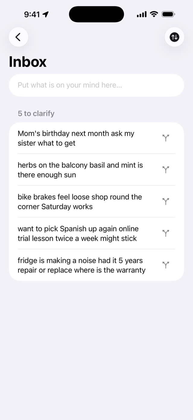 The Inbox with quick, unnamed notes
